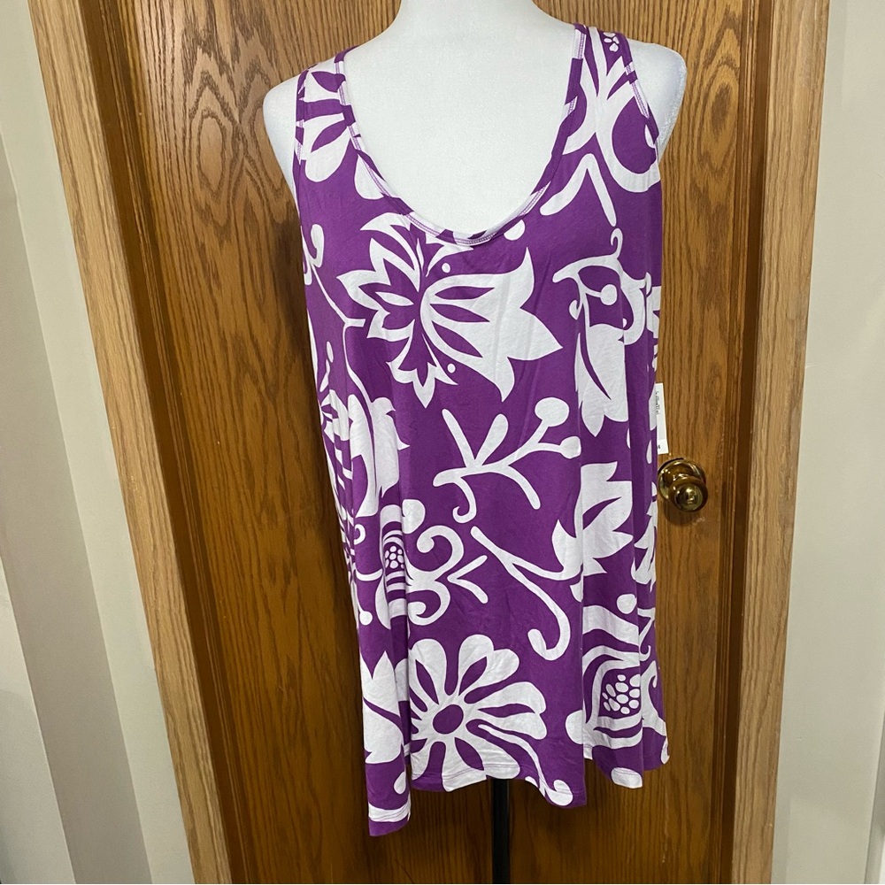 Purple razor back print tank top